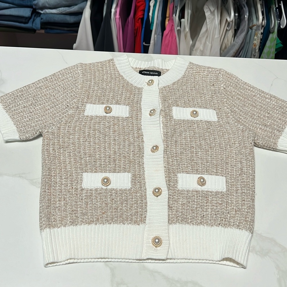 Urban revivo short sleeve pearl button cardigan